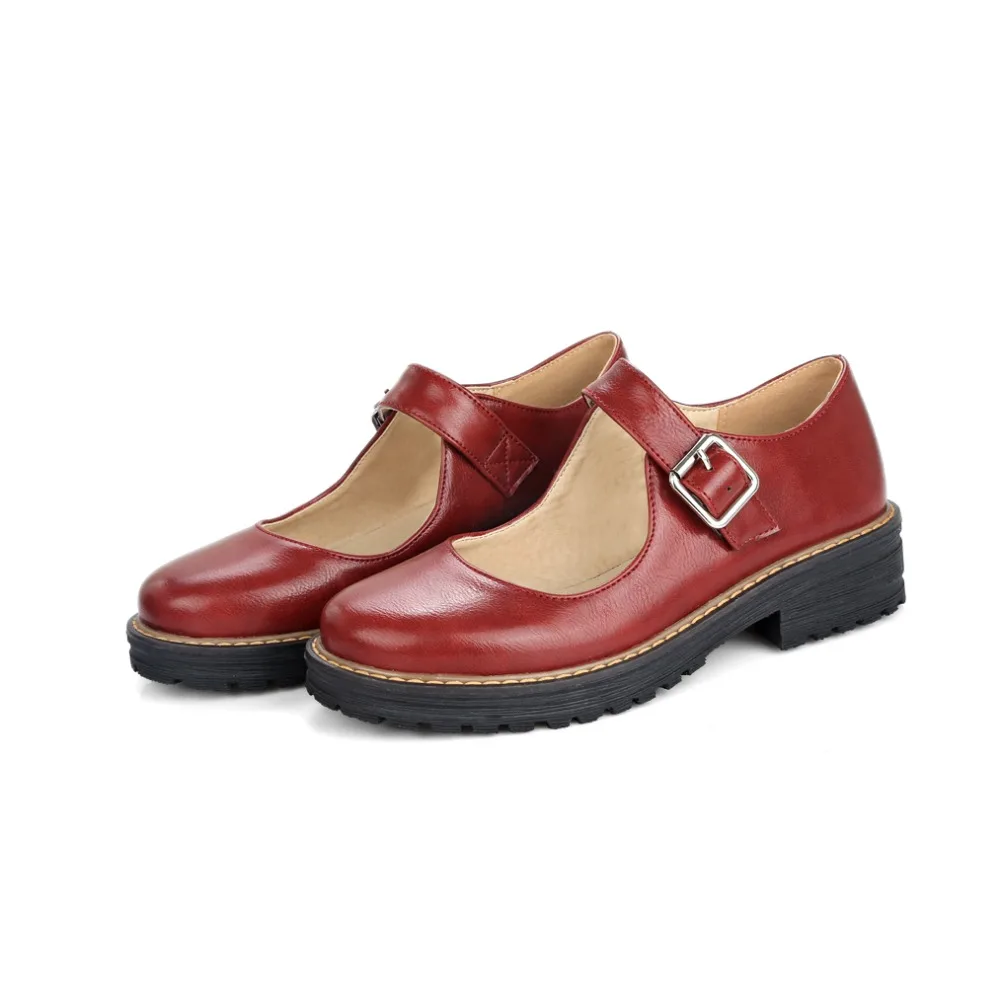 Г. Обувь женские весенние туфли-лодочки с круглым носком повседневная женская обувь Мэри Джейн на не сужающемся книзу высоком массивном каблуке толстый каблук, коричневый, винно-красный, черный, 34-43