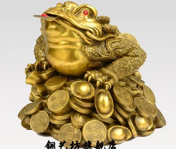 

9" China Folk Bronze Yuanbao Coins Wealth Golden Toad Frog Statue Bronze #1
