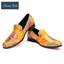 Christia Bella/ стиль; мужские лоферы с цветочным узором и Рисунком Листьев; Мужские модельные туфли для свадьбы и вечеринки; модные мужские туфли на плоской подошве