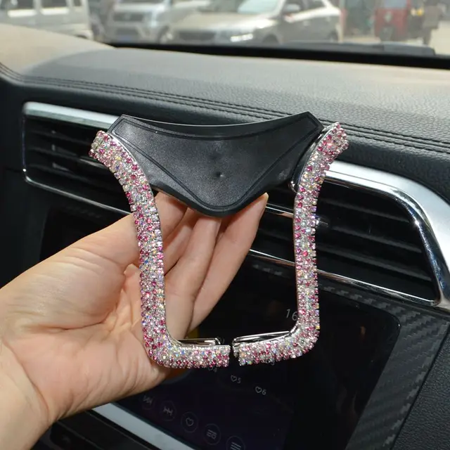 Universal Car Phone Holder with Bing Crystal Rhinestone Car Air Vent Mount Clip Cell Phone Holder for iPhone Samsung Car Holder AB pink