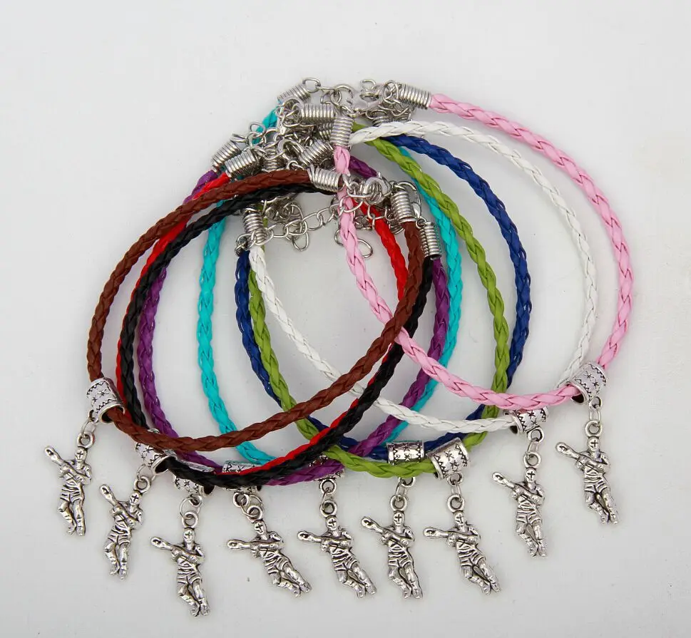 

Hot 50pcs Vintage Silver Hockey Players Charms Pendant Mixed Color Braided Rope Bracelets Fashion Jewelry DIY For Women&Men S961