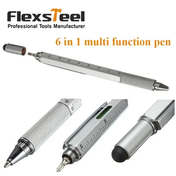 

New Gifts Pocket 6 in 1 Multi Function Pen with Touch Screen Ruler Level Multi Head Mini Screwdriver pen with plastic body