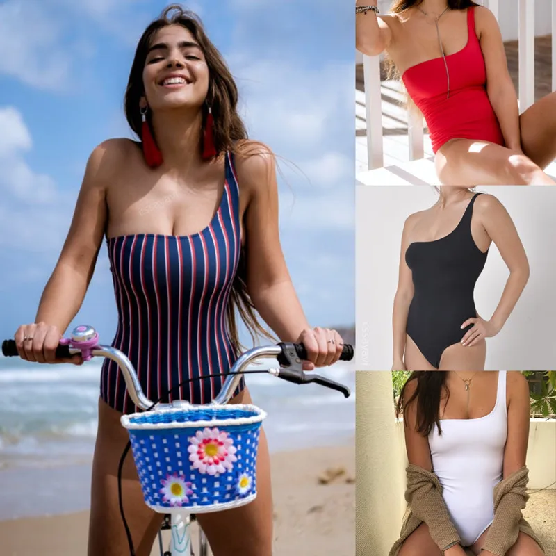 

Sexy One Shoulder stripe Bikinis 2019 New Solid Bikini Set Push Up Swimwear Women Swimsuit Bathing Suits Beach Wear Biquini