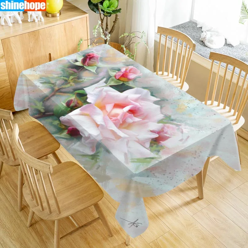 

Christmas Dinner 3D Tablecloth Red Rose Flower Pattern Oxford cloth Dustproof Table Cloth Wedding Decoration Table Cover