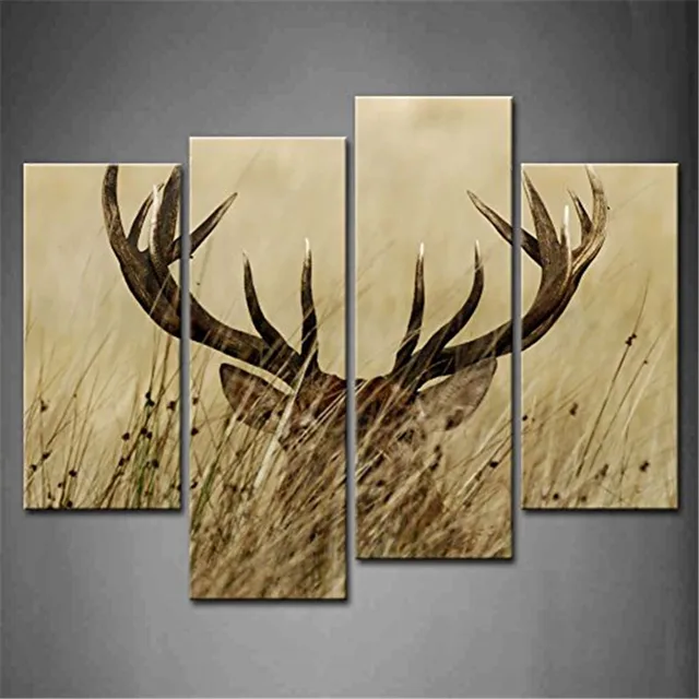 4 Panel Wall Art Ciervo Con Larga Asta En El arbustos Pintura Impresión En Lienzo Imágenes de Animales Para La Decoración Del Hogar Decoración en ... 4 Panel Wall Art Ciervo Con Larga Asta En El arbustos Pintura Impresión En Lienzo Imágenes de Animales Para La Decoración Del Hogar Decoración en ...