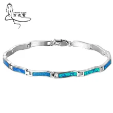 Простые Модные браслеты с серебряным покрытием и голубым опалом, модные ювелирные изделия для женщин, рождественские аксессуары