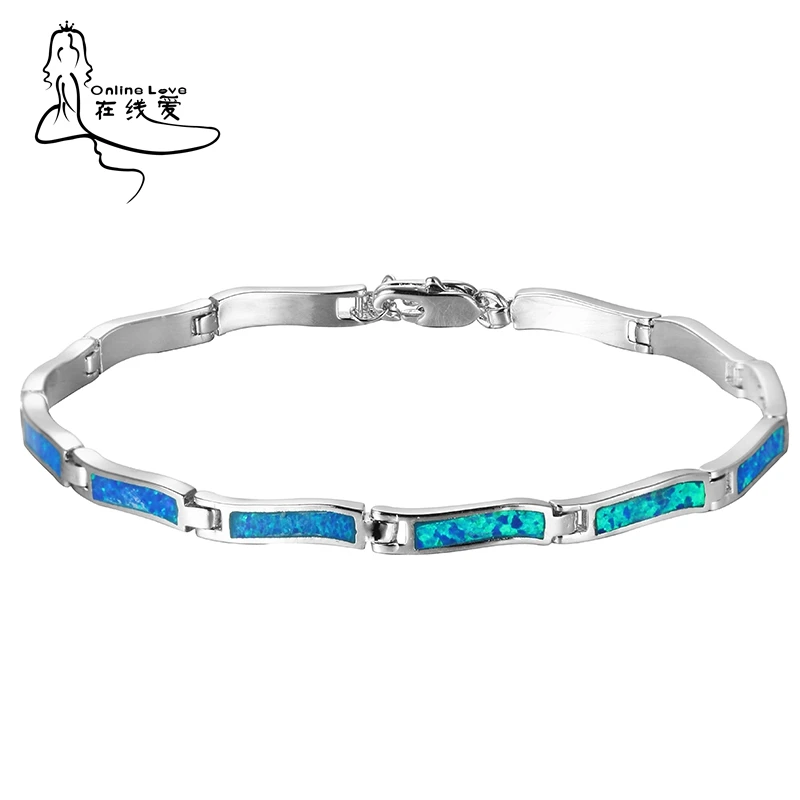 

Simple Fashion Bar Shape Silver Plated Blue Opal Bracelets Timeless Fashion Jewelry for Women Christmas Accessories