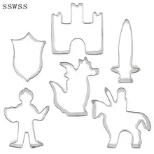 Шесть с изображениями героев мультфильмов, войнами, огненным драконов, замки, мечи, щит печенья ножи, выпечка формы, Украшение Тортов мастикой инструменты