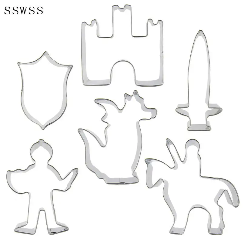 

Six Cartoon Figure Warriors,knights,Fire Dragons,Castles,Swords,Shield Cookie Cutters Baking Molds,Cake Decorating Fondant Tools