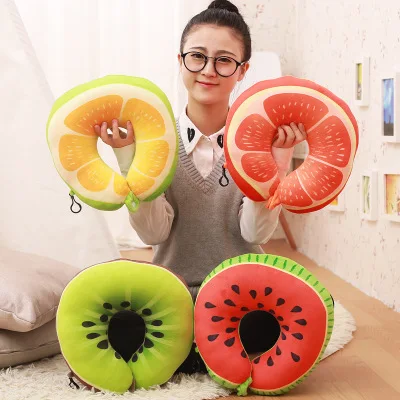 

4 Colors Fruit U Shaped Travel Neck Pillow Watermelon Lemon Kiwi Orange Car Pillows Head Neck Rest Soft Cushion 2018