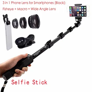 

For Samsung Galaxy S9 S9 Plus 1288 Bluetooth Extendable Selfie Stick Telescopic Monopod + Fisheye Macro Wide Angle Phone Lens