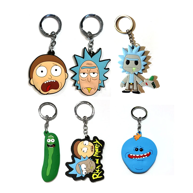 

Anime Rick and Morty action figures PVC Pendant Morty Double-sided Silicone car keychain cosplay Costume Accessory Key chain