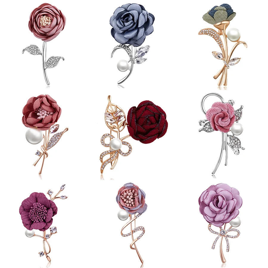 

Women Cloth Flower Branch Brooches Art Pearl Fabric Flower Brooch Pin Cardigan Shirt Shawl Pin Coat Badge Jewelry Accessories