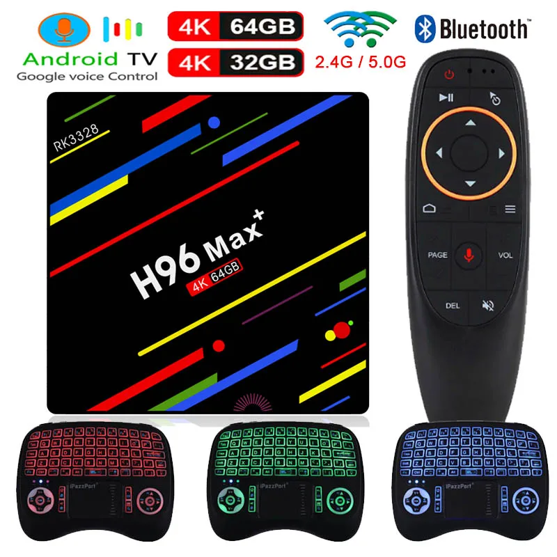 

H96 MAX Plus Smart TV Box Android 8.1 RK3328 4G 32GB 64GB voice control H.265 4K set top box with Tricolor Backlit keyboard