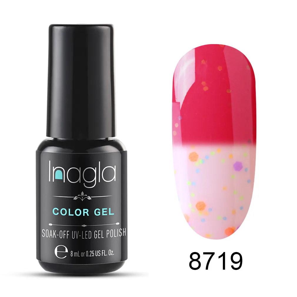 Inagla 8 мл Лак для ногтей термо-сменный Гель-лак для ногтей впитывающийся УФ-Гель-лак Полупостоянный праймер верхнее покрытие для ногтей - Цвет: 8719