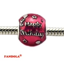 Подходит для Pandora браслет День рождения бусины к празднику с прозрачной светло-вишневая эмаль 925 Серебряные украшения