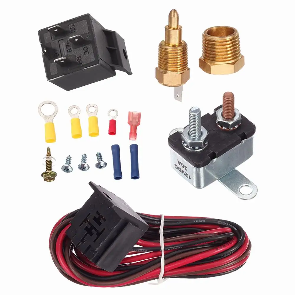 

175-185 Degree Car Cooling Fan Thermostat Switch Sensor Relay Harness Kit Car Accessories