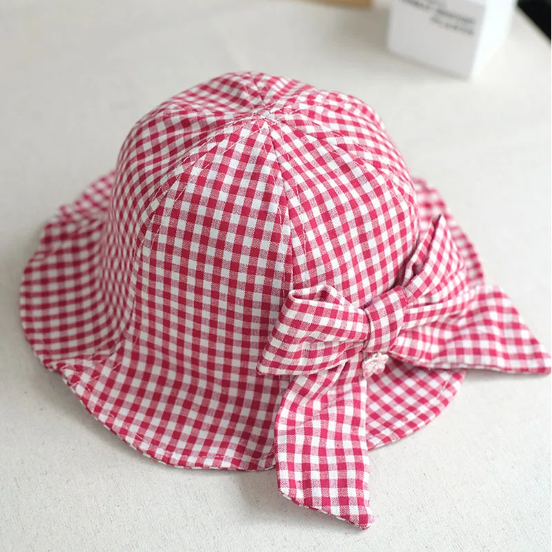 الصيف القطن منقوشة الطفل قبعة بحافة الفتيان الفتيات كبير Bowknot قبعة للشاطئ مع واسعة حافة الاطفال قبعة الشمس اكسسوارات ل 3-12Months