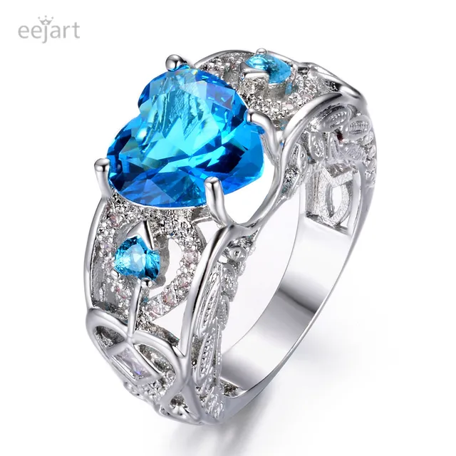 New Fashion Silver Natural Birthstone Bride Wedding Engagement Heart Ring Delica New Fashion Silver Natural Birthstone Bride Wedding Engagement Heart Ring Delica
