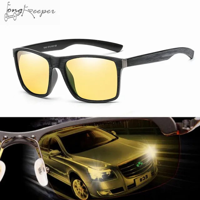 LongKeeper Polarized Cycling Glasses Bike Night Vision Bicycle Sunglasses Wood Grain Glasses