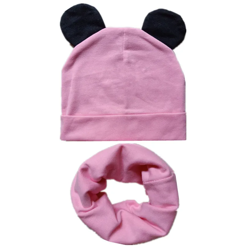 Новая хлопковая детская шляпа, шарф, комплект, детский красивый комплект из шапки с ушками шапки бини шапки высокое качество для маленьких мальчиков и девочек шапки и шарфа комплект Детские шляпы реквизит для фотосессии - Цвет: pink black
