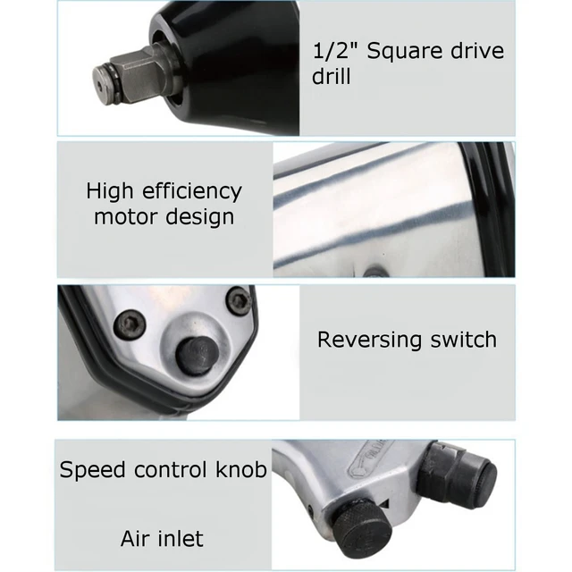 1/2″Drive Heavy Duty Pneumatic Air Impact Wrench Tool For Car Wheel Repairing Die Cast Aluminum High Torque Low Noise 4CFM@90PSI