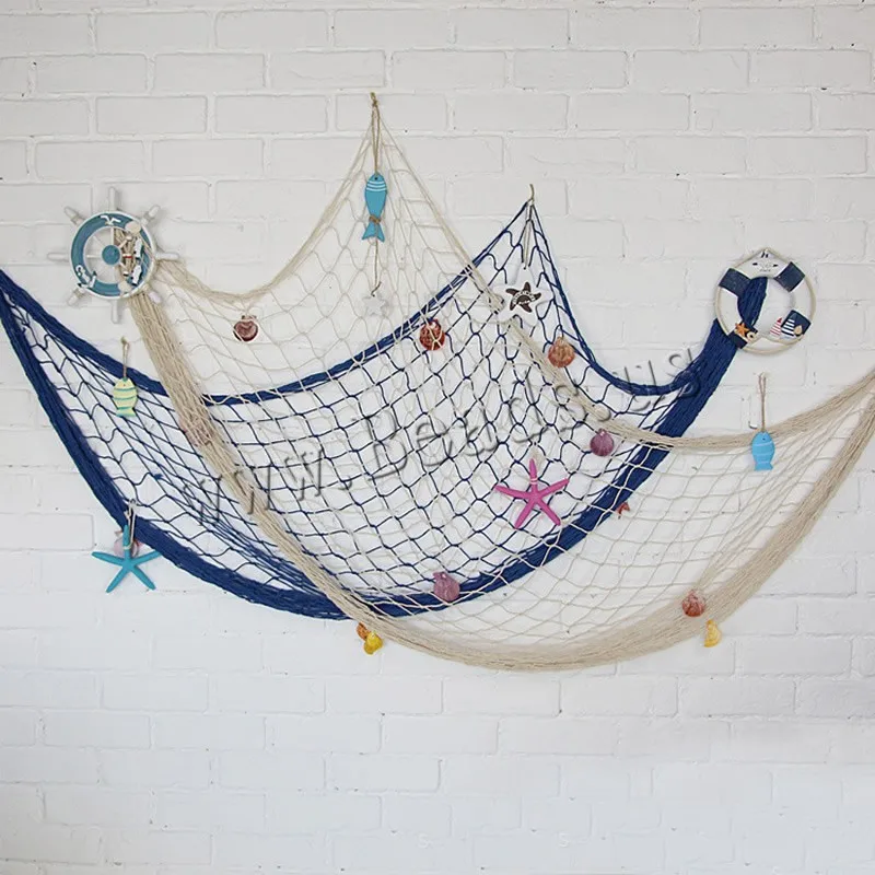 

2Pcs/Bag 3D Nautical Ocean Theme Home Fishing Net Fish Net Hanging Ornaments Mediterranean Style Wall Decor Hanging Props