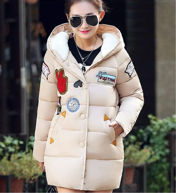 

winter jacket women military print parkas duck down loose fit coat medium long pathchwork plus size overcoat snowear
