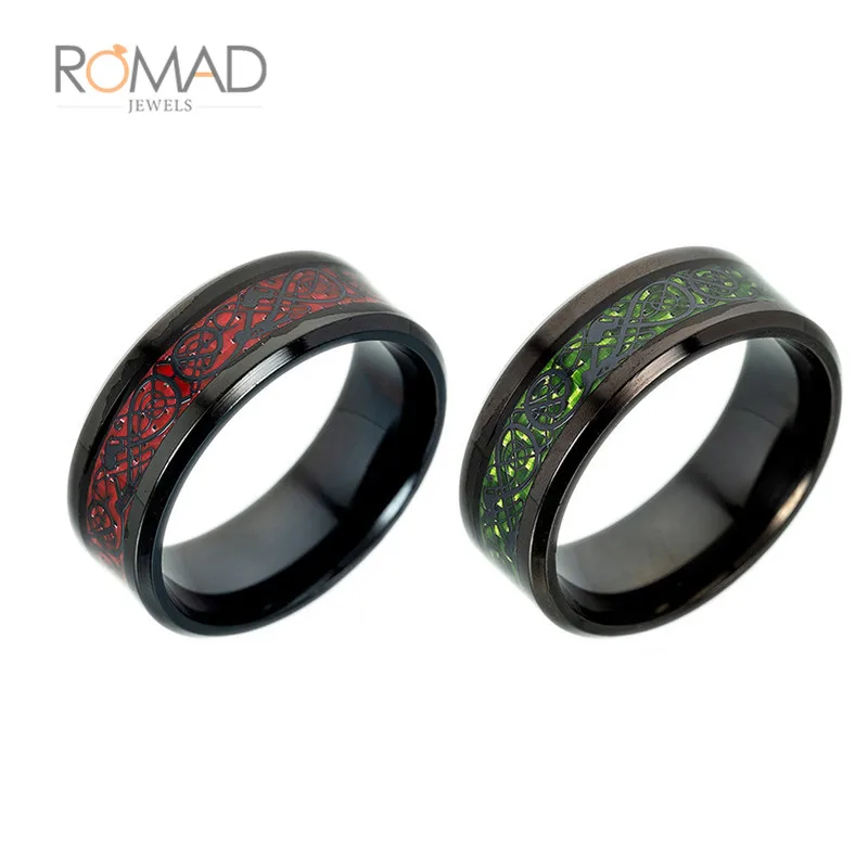 

Vintage Black 316L Stainless steel Ring Wedding Band Carbon Fiber Dragon rings for men Tungsten Carbide Anillos bague homme Z4