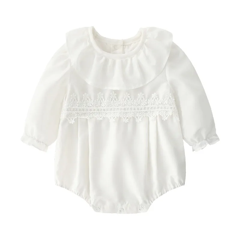

Embroidery Flowers Baby Girl Clothing Summer Bodysuits Long Sleeve Girls Jumpsuit Coveralls Onesie Clothes White