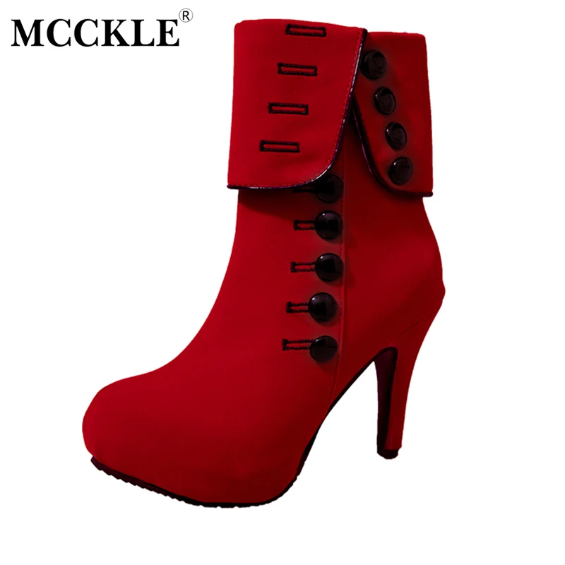 

MCCKLE Fashion Women Boots 2017 High Heels Sexy Zip Ankle Boots Platform Button Autumn Winter Style Botas Femininos Shoes