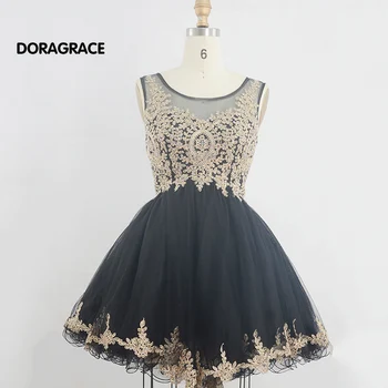 

Doragrace Best Selling Real Photos Applique Tulle Beaded Designer Cocktail Dresses Short Girls Party Dress DGC014