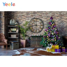 Yeele Vinyl Christmas Tree Gifts Clock Brick Wall Party Photography Backdrop Customized Photographic Background Photo Studio sjoloon christmas photography backdrops christmas tree photographic background snow photo backdrop fond photo studio vinyl props