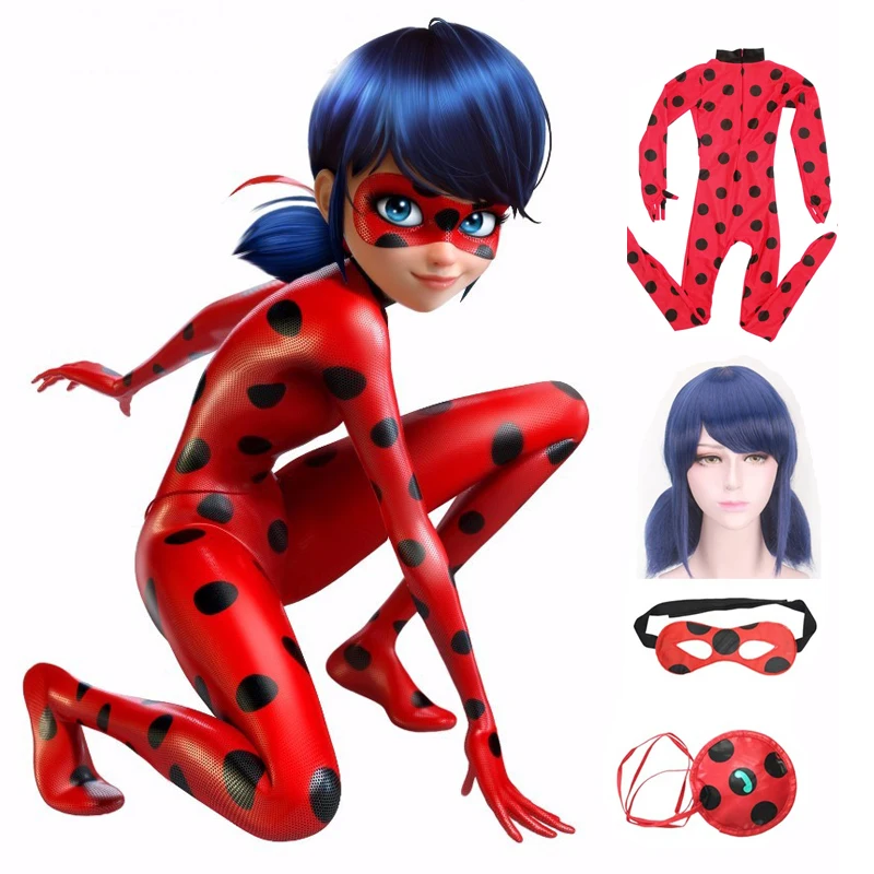 

Adult Girls Ladybug Costume Lady Bug Clothing Sets Kids Halloween Christmas Party Cosplay Marinette Little Beetle Suit Jumpsuit