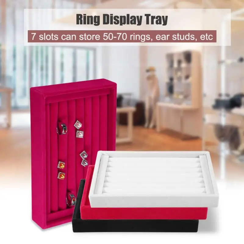 

Portable Velvet Jewelry Ring Earring Insert Display Cufflinks Organizer Box Wooden Flat Stackable Tray Holder Storage Showcase