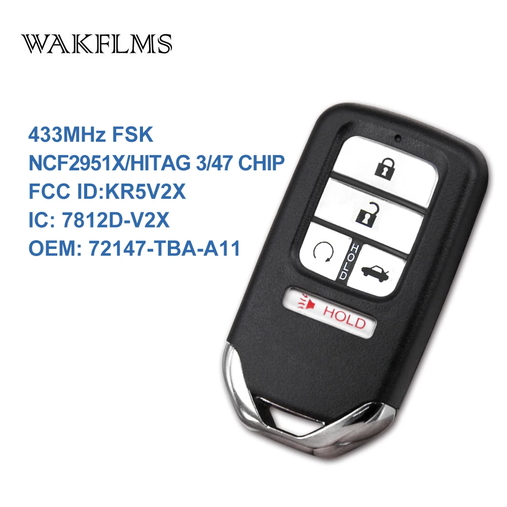 

5 Buttons 433MHz NCF2951X / HITAG 3 / 47 CHIP Keyless Go / Entry Car Key For Honda CIVIC EX AND TOURING 72147-TBA-A11