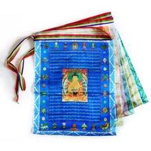 Bandeiras budistas tibetanas da oração, sutra streamer, contêm 10 bandeiras, bandeira decorativa do estilo do tibete, comprimento total de 3 metros, padrão claro