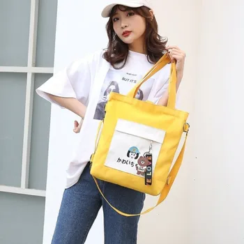 

2019 New Cute Cartoon Female Shoulder Bag Large Capacity Women's Canvas Tote Bag Simple Reusable Crossbody Shopping Bags