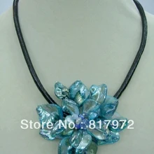 Очаровательные женские вечерние ручной оболочки ломтик вязать синий красивый цветок Биб Подвеска цепи Цепочки и ожерелья коренастый свернуть веревка подарков