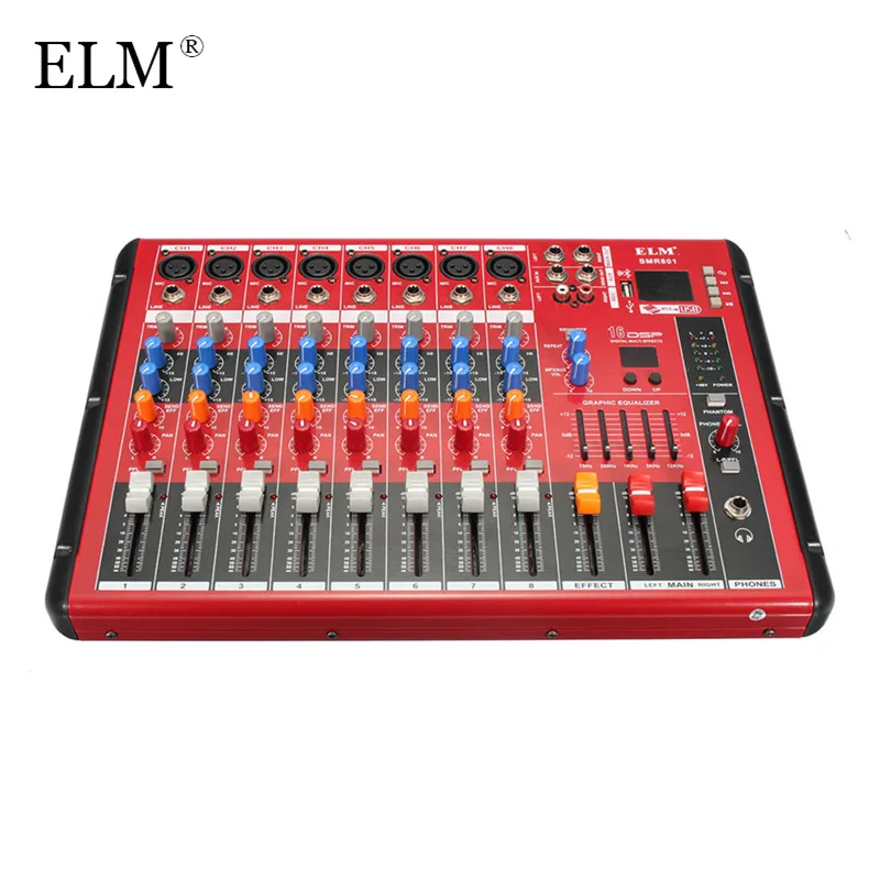 

ELM Karaoke Audio Amplifier Mixer Professional bluetooth 8 Channel Microphone Sound Mixing Console With USB 48V Phantom Power