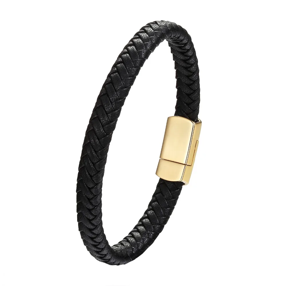 Xionghang Панк Черный плетеный Geunine кожаный браслет Нержавеющая сталь Магнитная застежка Модные браслеты Для мужчин браслет и Bangles2018