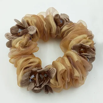 

Handmade Ladies Korean Crystal Flower Ponytail Holder Korean Scrunchy for Hair Bun Girls Hair Accessories Wholesale