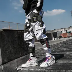 Прохладный Человек Jogger камуфляж боковые карманы Свободные Стиль Для мужчин пот Штаны Мода 2019 High Street Повседневные мужские брюки
