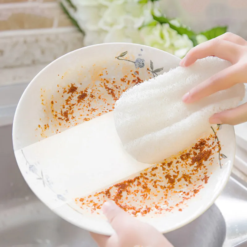 

3pc Magic Sponge Natural Loofah dishwashing Cloth Non-stick Oil Brush Double-sided Cleaning Brush Kitchen Tool Microfibre Sponge
