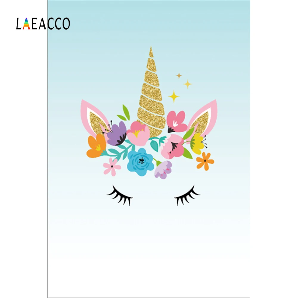 

Laeacco Unicorn Party Flower Blink Sequins Baby Birthday Photo Backgrounds Customized Photographic Backdrops For Photo Studio