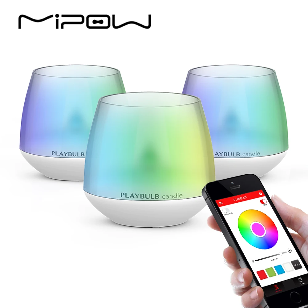 MIPOW Pack of 3 PLAYBULB font b Smartphone b font APP Controlled LED Candle Smart Aromatherapy