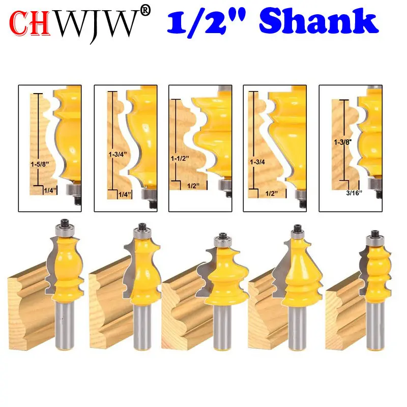 5 Bit Casing & Base Molding Router Bit Set - 1/2