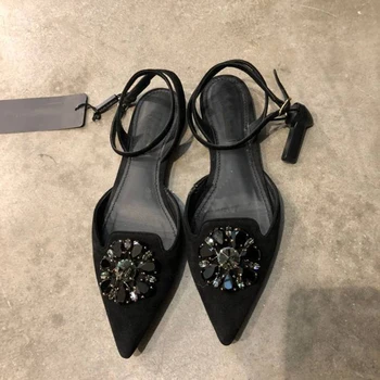 

Kmeioo Elegant Shoes Summer Sandals Flats Women Pointed Toe Crystal Floral Slides Ankle Strap Sandals Comfortable Shoes