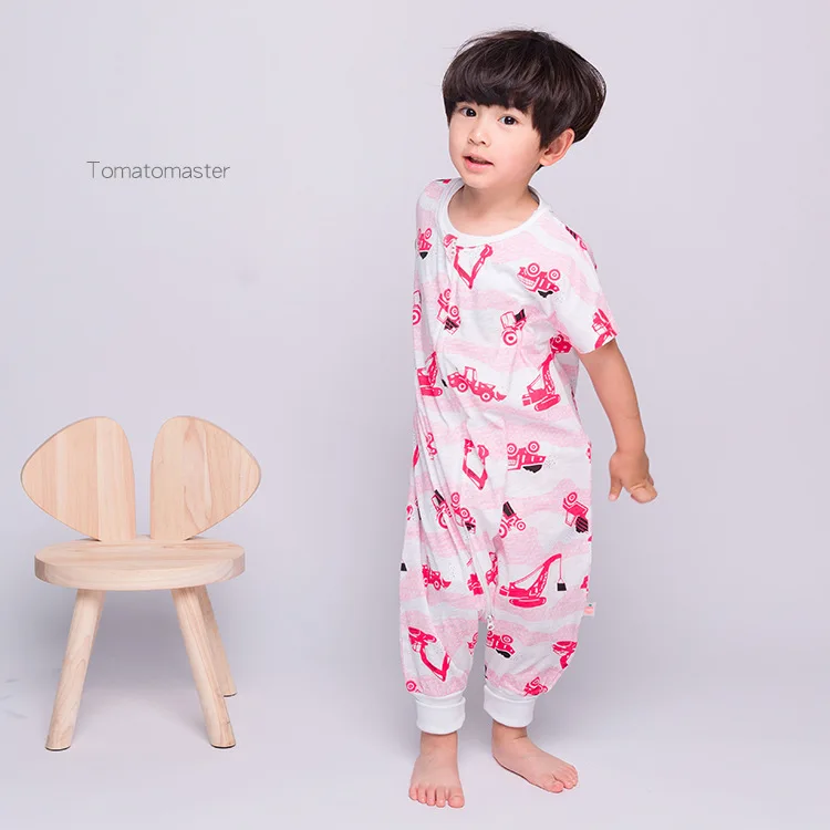 

Summer baby Sleepwear children's sleeping bag Girl clothing anti kick cotton short-sleeved thin cotton baby Piece pajamas