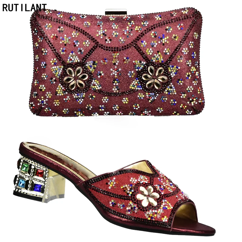 Vin rose Italiennes Couleur or vert Mariage Ciel Décoré Noir Nigérian Ensemble pu vin Les Assortis Chaussures Avec Rouge Strass Africaines De Femmes Sacs rqrxRd4UwE